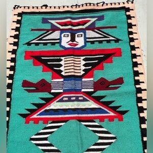 Native American Rug Multicolor Aztec Area Woven Mayan Turquoise Hippie BOHO